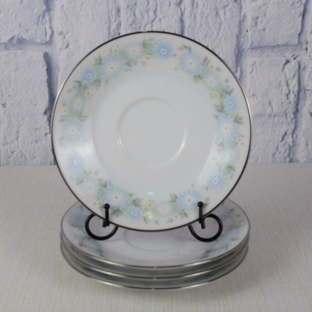 Noritake Blue Charm Flowers Platinum Saucers 4-Set